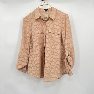 Ann Taylor Jacquard Leopard Tan Satin Button Up Long Sleeve Size 4 NWT